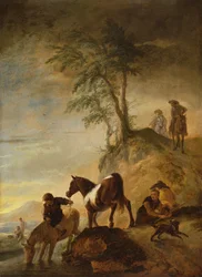 Cavalieri che abbeverano i loro cavalli